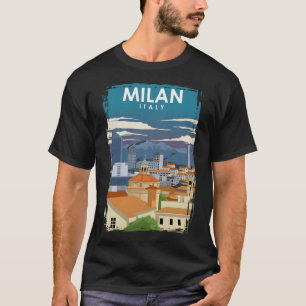 Milan Italy Vintage Minimal Retro Travel Poster T-Shirt
