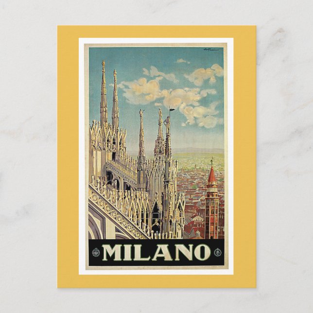 Milan Italy Vintage Travel Poster Postcard (Front)
