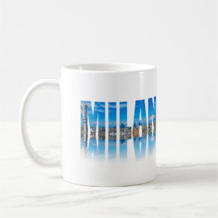 Milan label composed of Milan skyline in Italy Coffee Mug