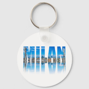 Milan label composed of Milan skyline in Italy Key Ring