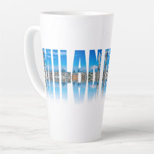 Milan label composed of Milan skyline in Italy Latte Mug