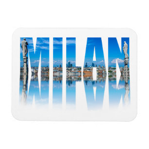 Milan label composed of Milan skyline in Italy Magnet