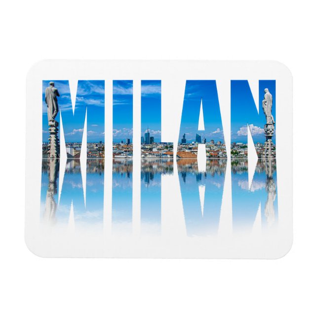 Milan label composed of Milan skyline in Italy Magnet (Horizontal)