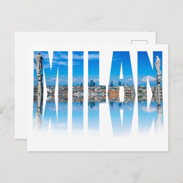 Milan label composed of Milan skyline in Italy Postcard (Front/Back)