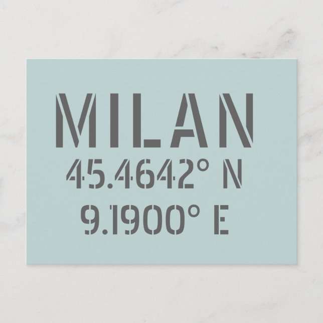 Milan Latitude Longitude Postcard (Front)