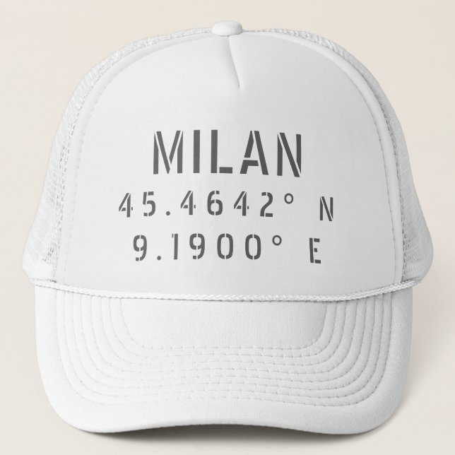Milan Latitude Longitude Trucker Hat (Front)