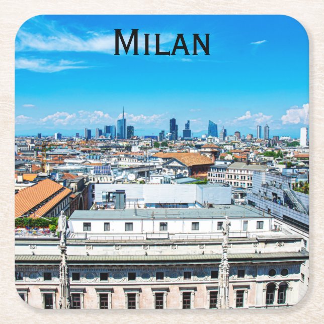 Milan skyline in Italy Square Paper Coaster (Front)