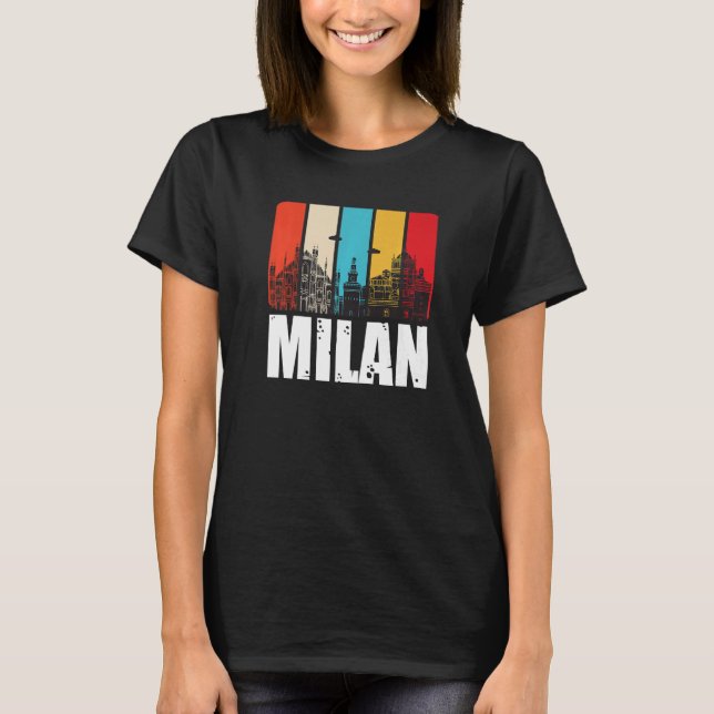 Milan Skyline Retro Italy From North Italy Milan C T-Shirt (Front)