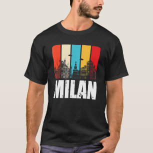 Milan Skyline Retro Italy From North Italy Milan C T-Shirt