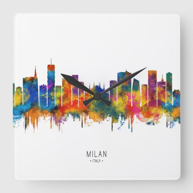 Milan Skyline Square Wall Clock (Front)