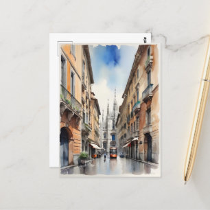Milan watercolor art postcard