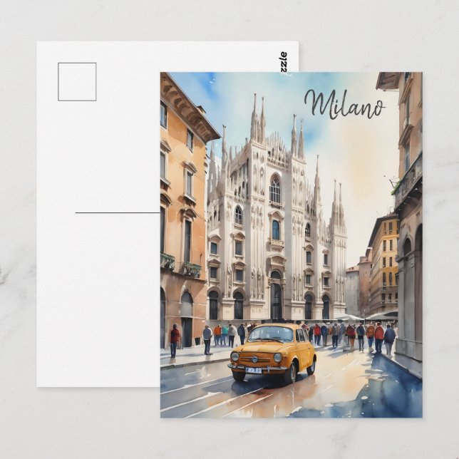 Milan watercolor art postcard (Front/Back)