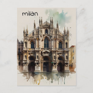Milan watercolor art postcard