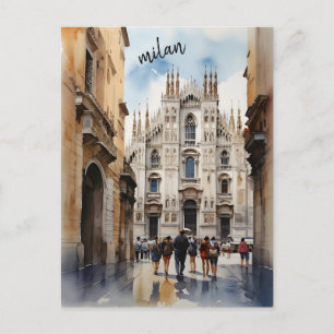 Milan watercolor art postcard