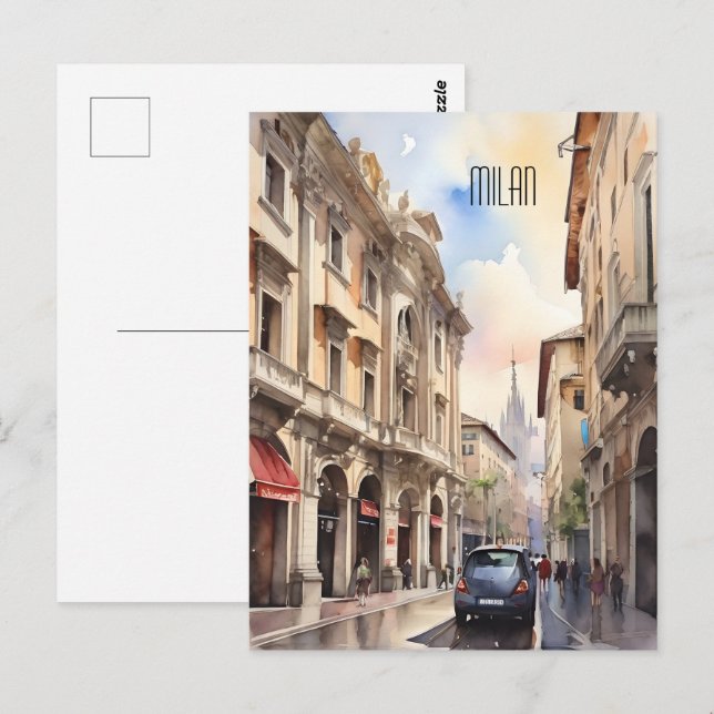 Milan watercolor art postcard (Front/Back)