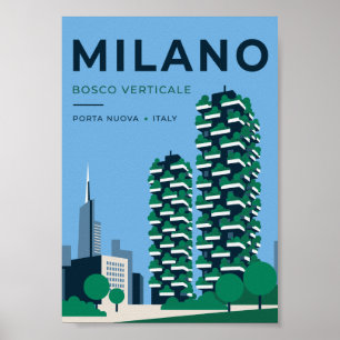 Milano Bosco Verticale Travel Poster   Milan Italy