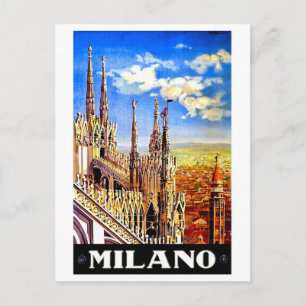 Milano Cathedral, Italy, landscape, vintage travel Postcard