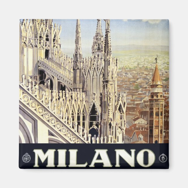Milano Italy Gothic Cathedral Duomo Vintage Travel Magnet (Front)