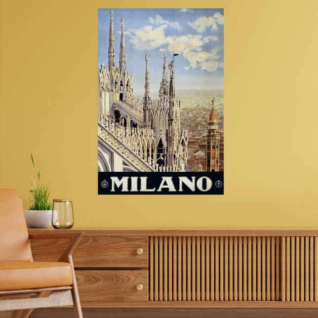 Milano Italy Gothic Cathedral Duomo Vintage Travel Poster (Living Room 2)