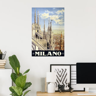 Milano Italy Gothic Cathedral Duomo Vintage Travel Poster