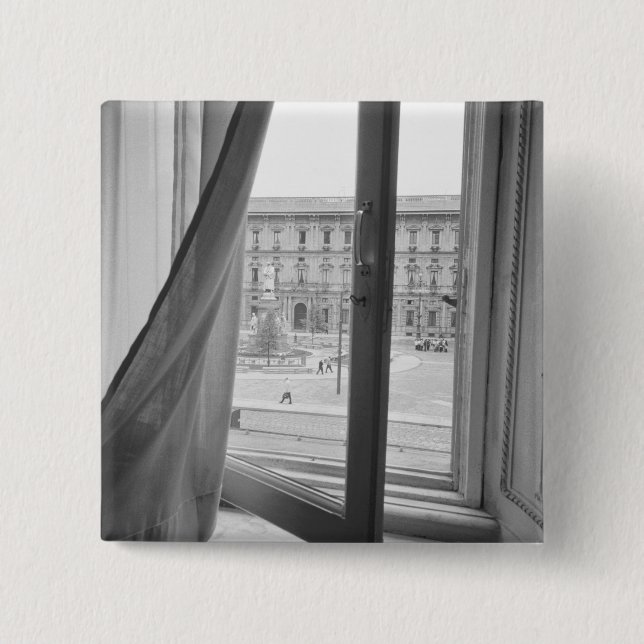 Milano Italy, View from La Scala Opera Window 15 Cm Square Badge (Front)