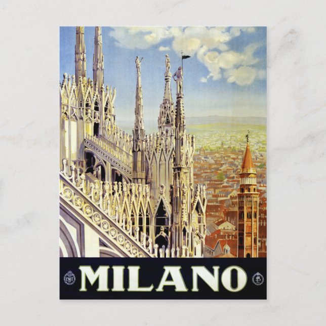 Milano Italy Vintage Travel Poster Restored Postcard (Front)