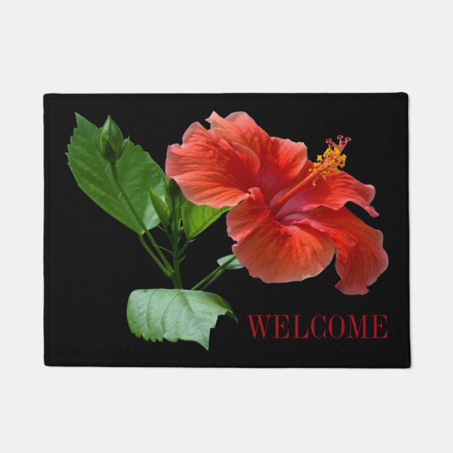 Milano Red Hibiscus Door Welcome Mat (Front)