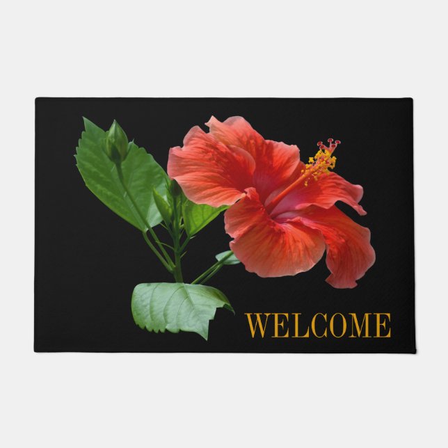 Milano Red Hibiscus Door Welcome Mat (Front)