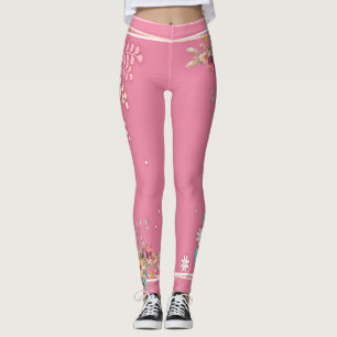 Mild Tone Pastel Pink Floral Art Elegant Women's Leggings