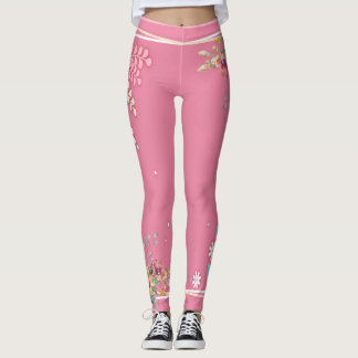  Mild Tone Pastel Pink Floral Art Elegant Women's  Leggings