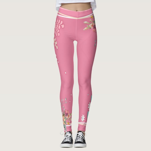  Mild Tone Pastel Pink Floral Art Elegant Women's  Leggings (Front)