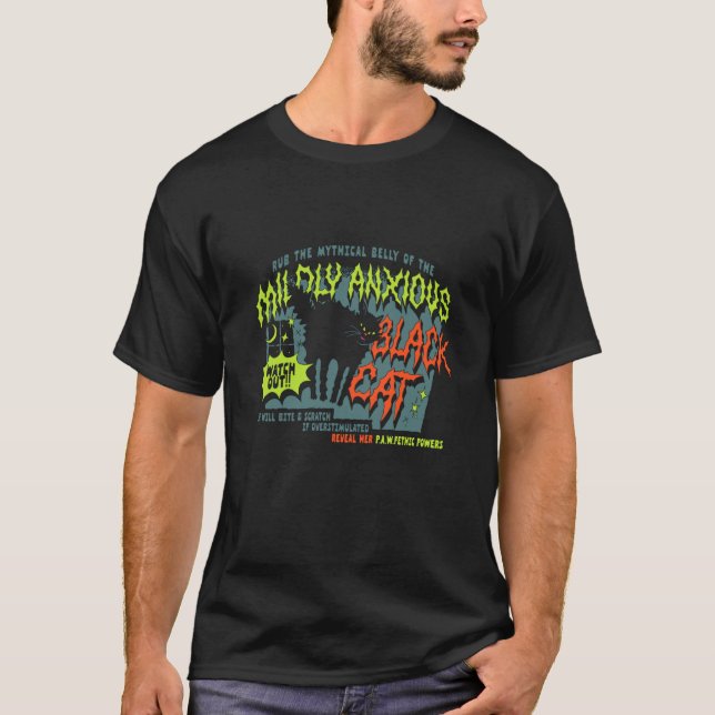 Mildly Anxious Black Cat T-Shirt (Front)