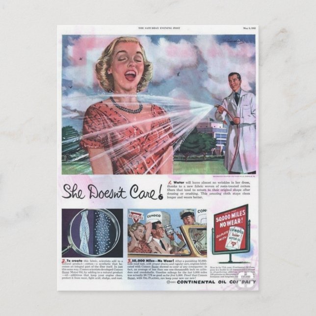 Mildly Offensive Vintage Fabric Treatment Ad Postcard (Front)