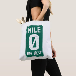 Mile 0 Key West Florida Vintage Road Sign Tote Bag