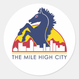 Mile High City Blue Horse Classic Round Sticker