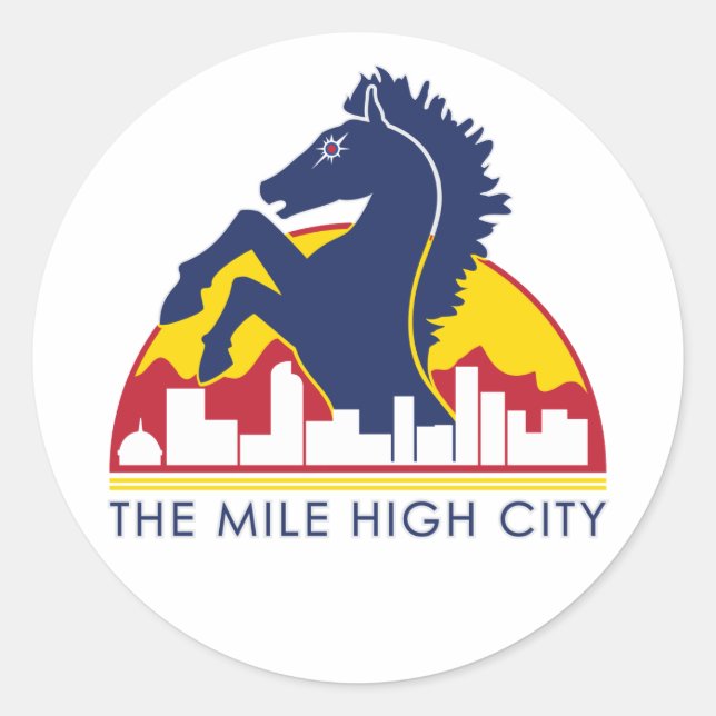 Mile High City Blue Horse Classic Round Sticker (Front)