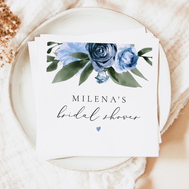 MILENA Dusty Blue Floral Bridal Shower Napkin (Creator Uploaded)
