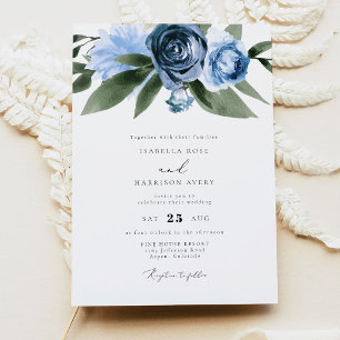 MILENA Dusty Blue Floral Garden Wedding Invitation