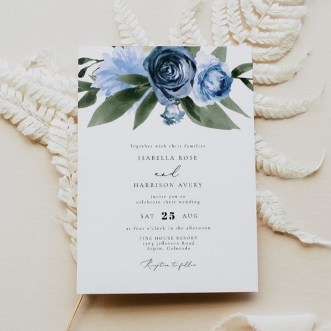 MILENA Dusty Blue Floral Garden Wedding Invitation (Creator Uploaded)