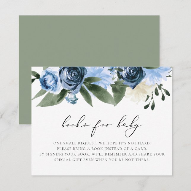 MILENA Dusty Blue Navy Floral Books for Baby Card (Front/Back)
