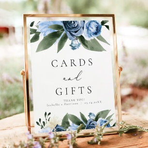 MILENA Dusty Blue Navy Floral Cards & Gifts Poster