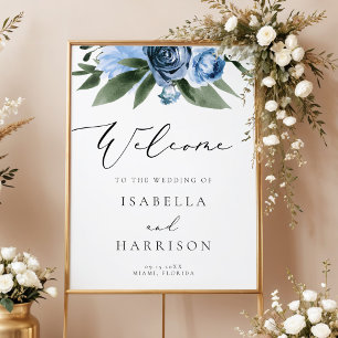 MILENA Dusty Blue Slate Floral Wedding Welcome Poster