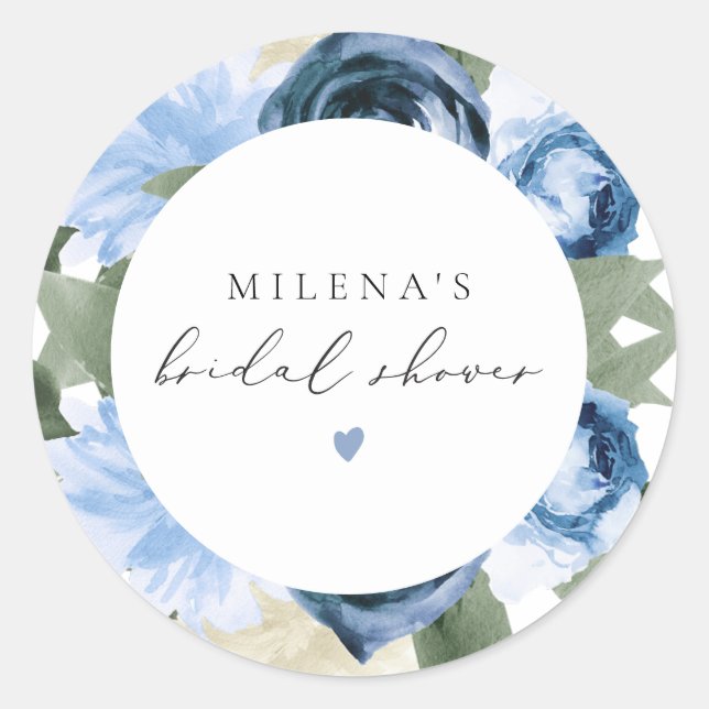 MILENA Something Blue Floral Bridal Shower Classic Round Sticker (Front)