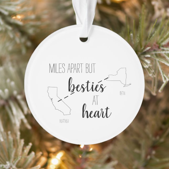 Miles Apart But Besties at Heart Best Friend State Ornament (Tree)