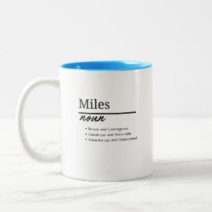 Miles, Boy Personalized Name Definition Two-Tone Coffee Mug