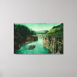 Miles Canyon, Alaska View with Men Rafting Down Canvas Print
