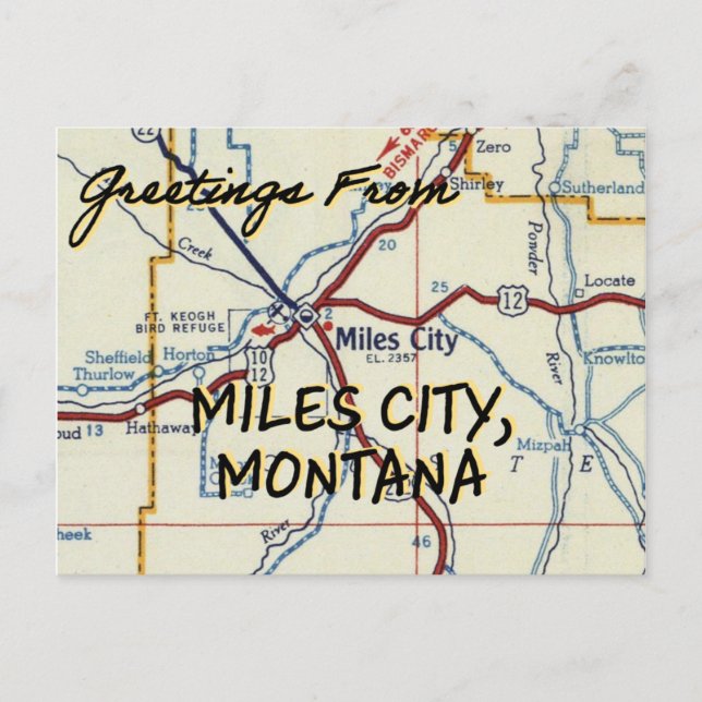 Miles City Montana Vintage Map Postcard (Front)