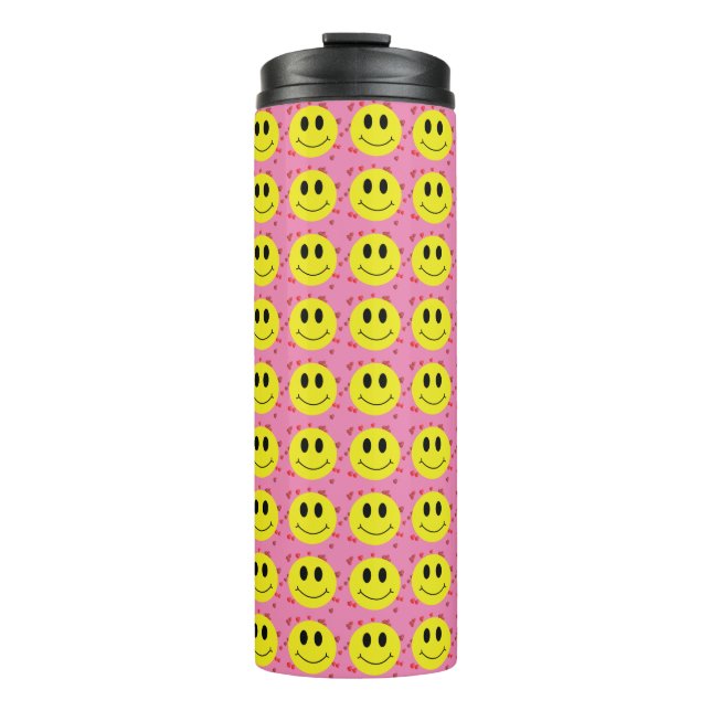 Miles of Smiles Classic Grin Faces on Pink Thermal Tumbler (Front)