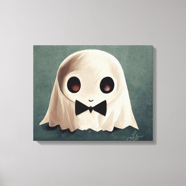 Miles The Friendly Ghost • Cute Halloween Art Canvas Print (Front)