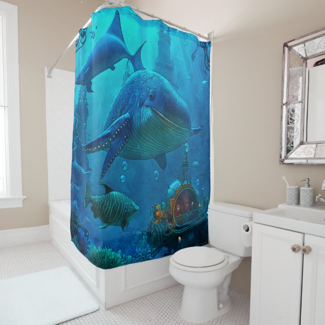 Miles Under the Sea Art Illustration Shower Curtain (In Situ)